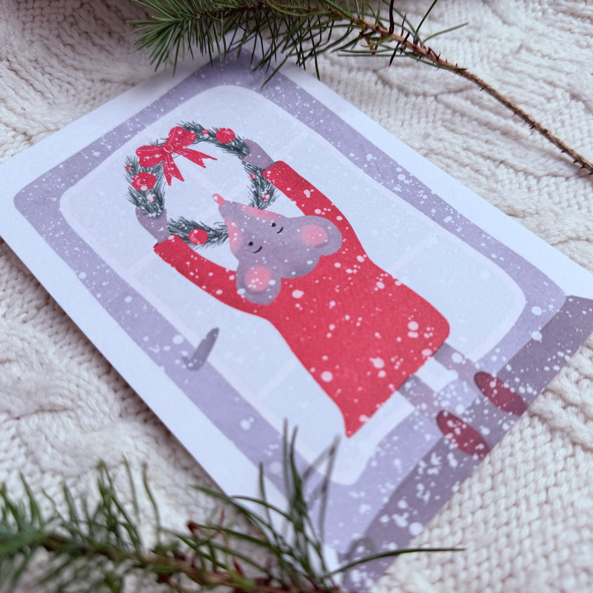 Weihnachtskarte "Maus mit Kranz", Postkarte – Ansicht 5