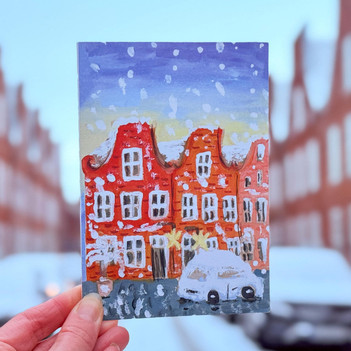Weihnachtskarte "Stadt im Schnee", Klappkarte – Ansicht 1