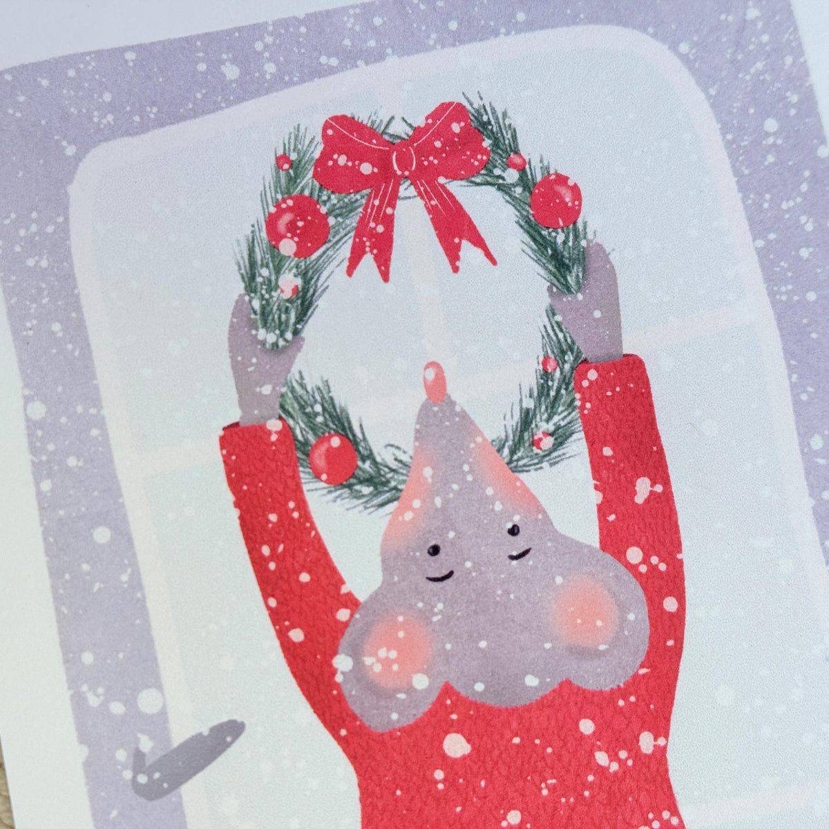 Weihnachtskarte "Maus mit Kranz", Postkarte – Ansicht 2