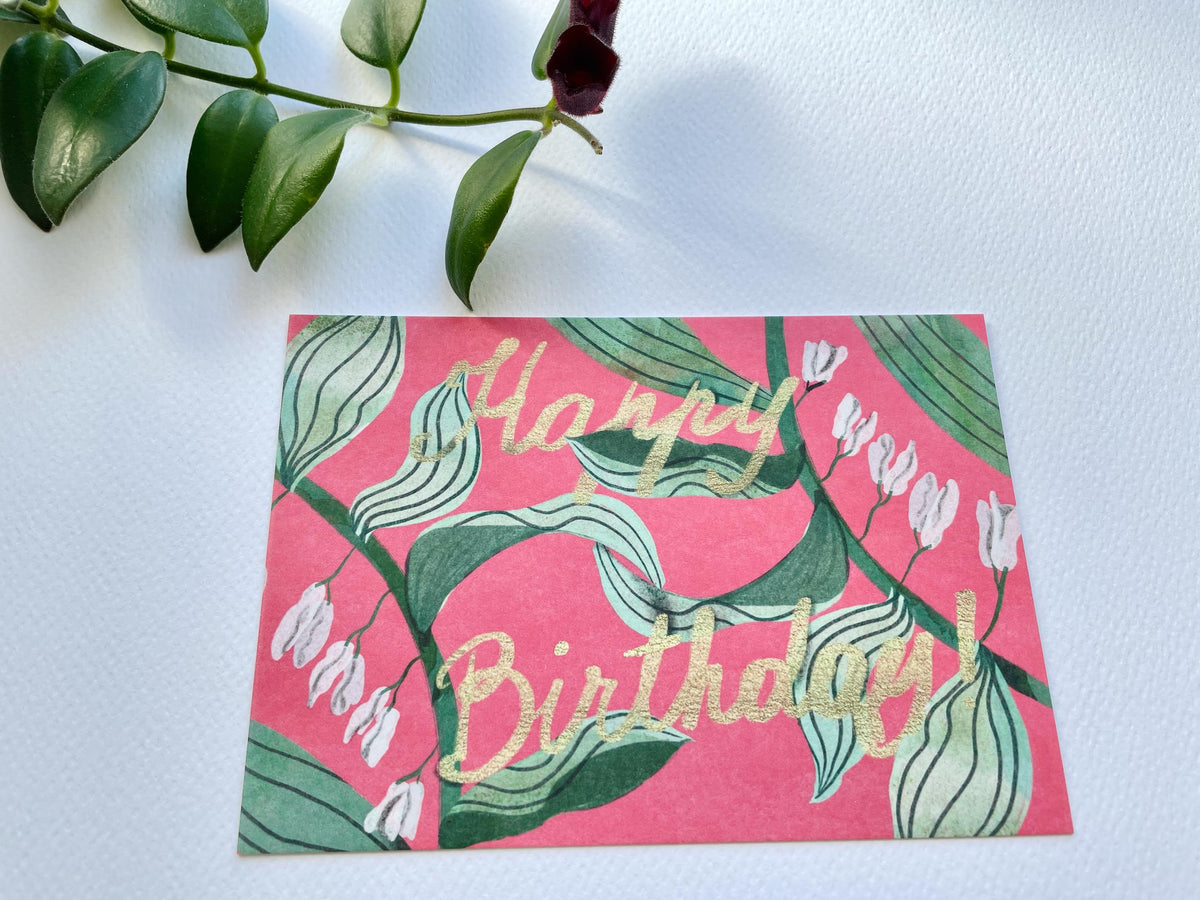 Geburtstagskarte, Postkarte "Happy Birthday Gold und Blumen" – Ansicht 2