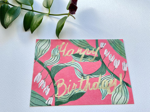 Geburtstagskarte, Postkarte "Happy Birthday Gold und Blumen" – Ansicht 2