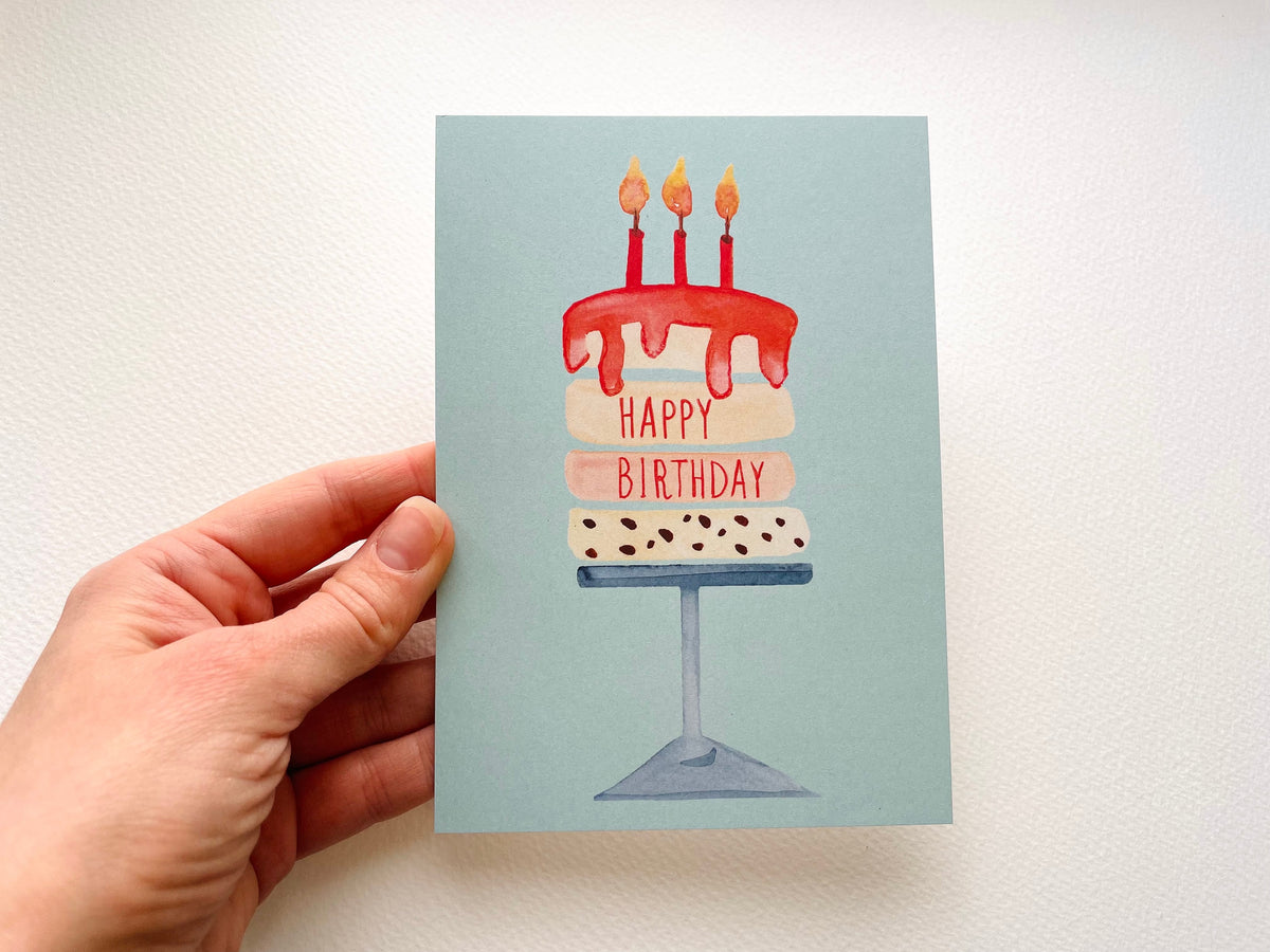 Postkarte "Happy Birthday Kuchen" I Handgemalte Illustration – Ansicht 2