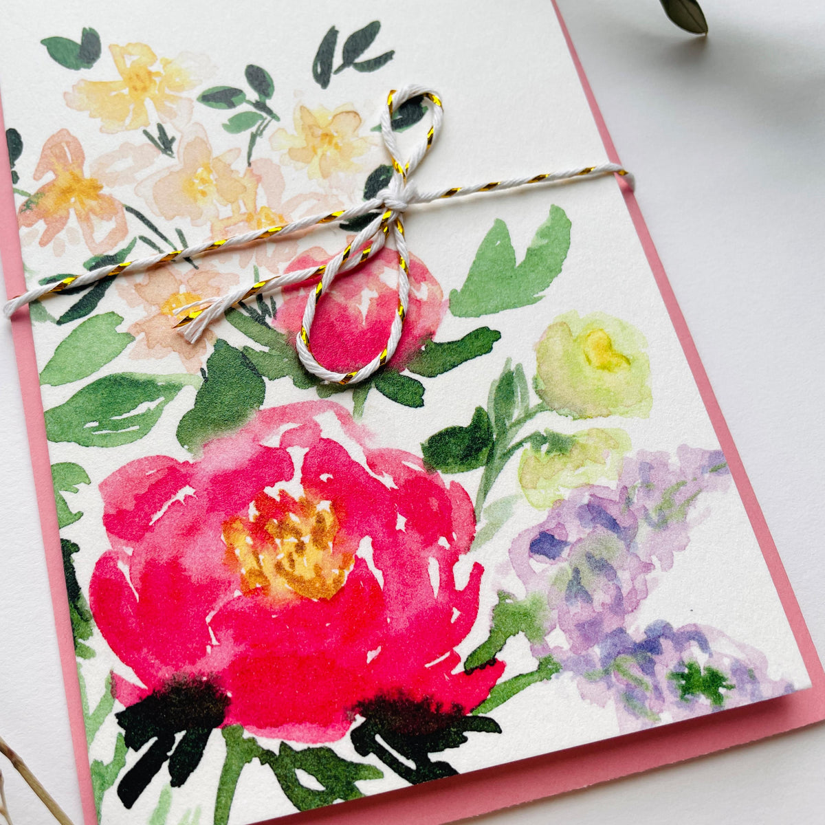 Grußkarte "Farbenfroh", Aquarell-Blumenkarte handgemalte florale Grüße – Ansicht 5