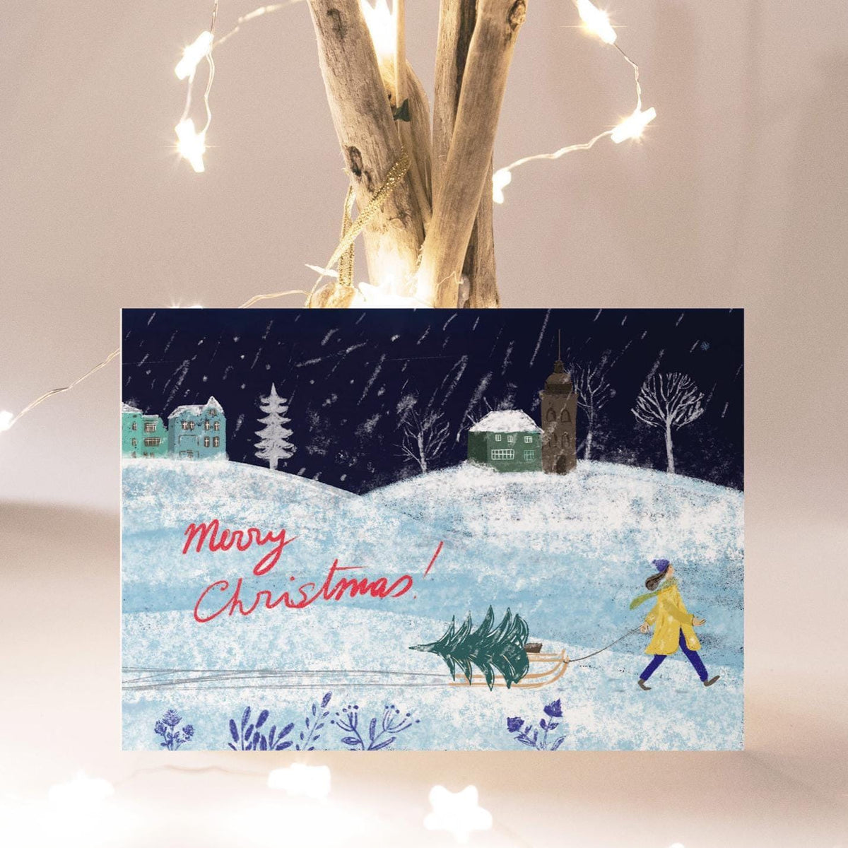Weihnachtskarte "Frau mit Schlitten" – Ansicht 2