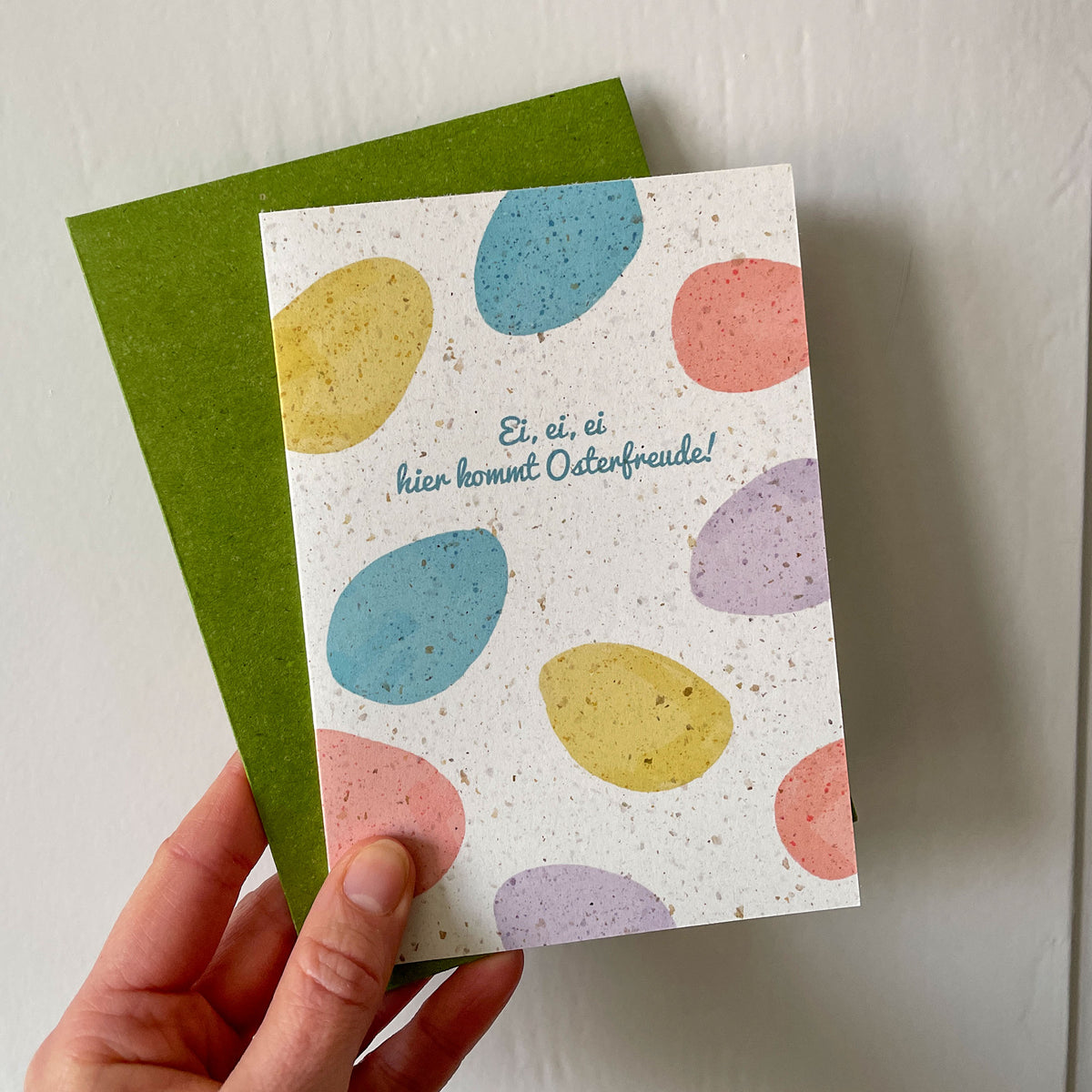 Osterkarte "Ei, ei, ei" | Recyclingpapier mit Kaffeesatz – Ansicht 1