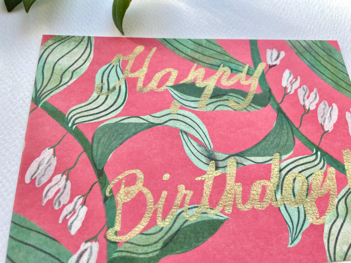 Geburtstagskarte, Postkarte "Happy Birthday Gold und Blumen" – Ansicht 3