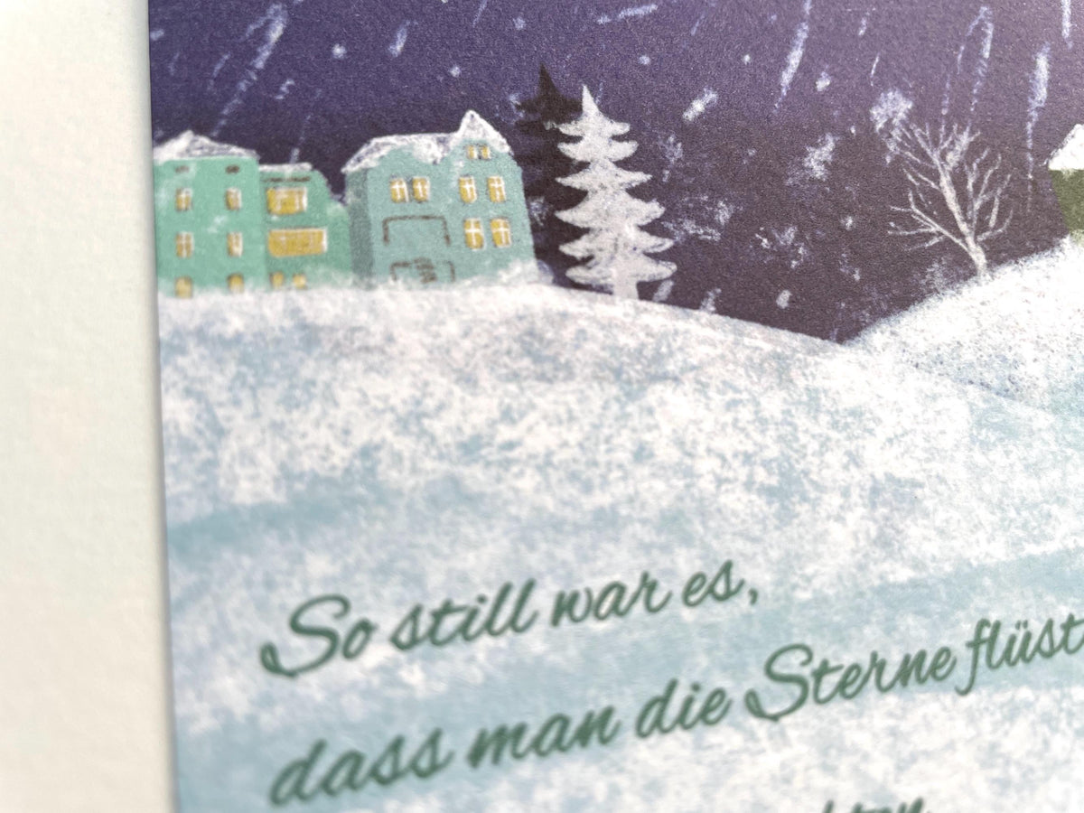 Weihnachtskarte "Frau mit Weihnachtsbaum auf Schlitten", Postkarte – Ansicht 3