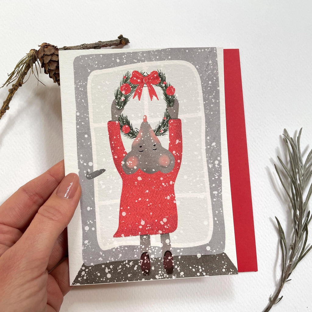 Weihnachtskarte "Maus mit Kranz", Postkarte – Ansicht 3