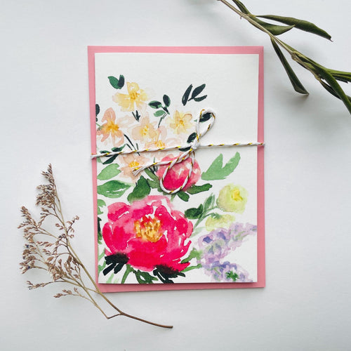 Grußkarte "Farbenfroh", Aquarell-Blumenkarte handgemalte florale Grüße – Ansicht 1