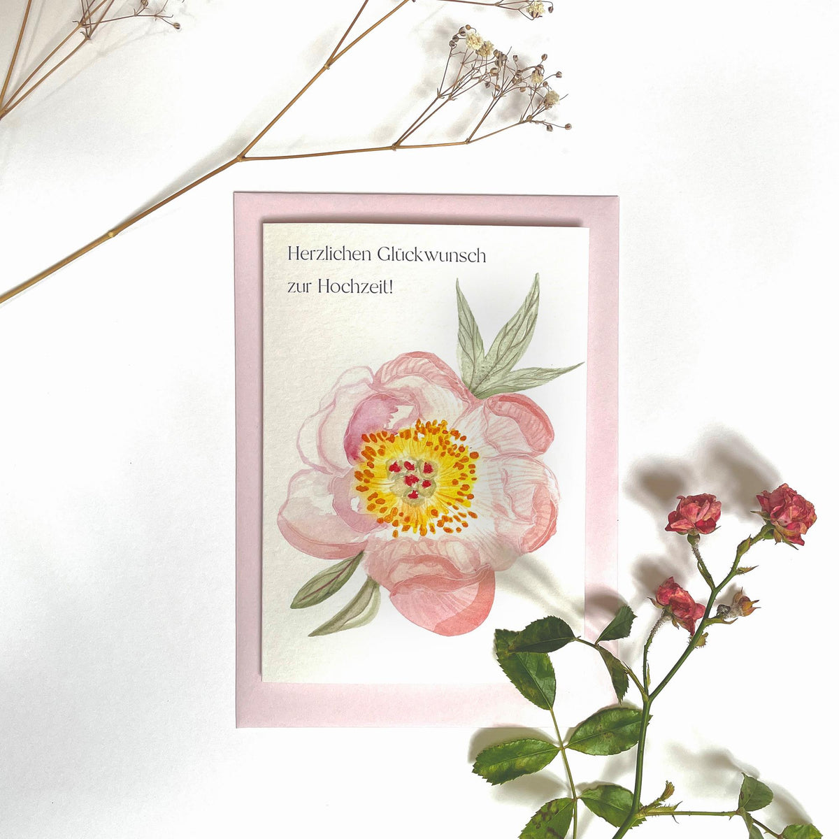 Hochzeitskarte Aquarell Pfingstrose – Ansicht 1