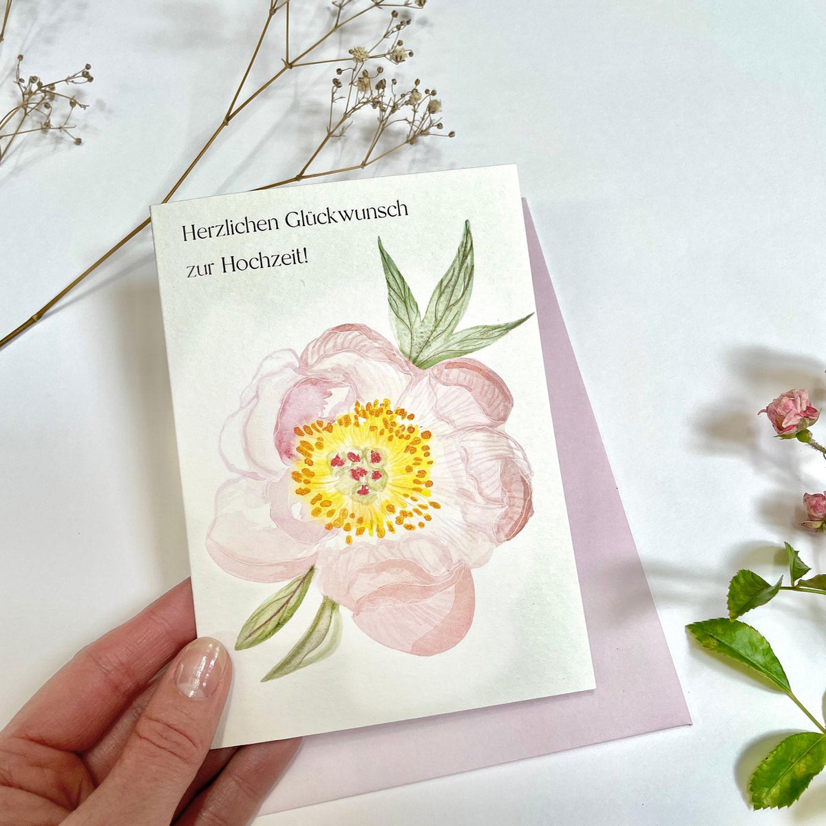 Hochzeitskarte Aquarell Pfingstrose – Ansicht 4