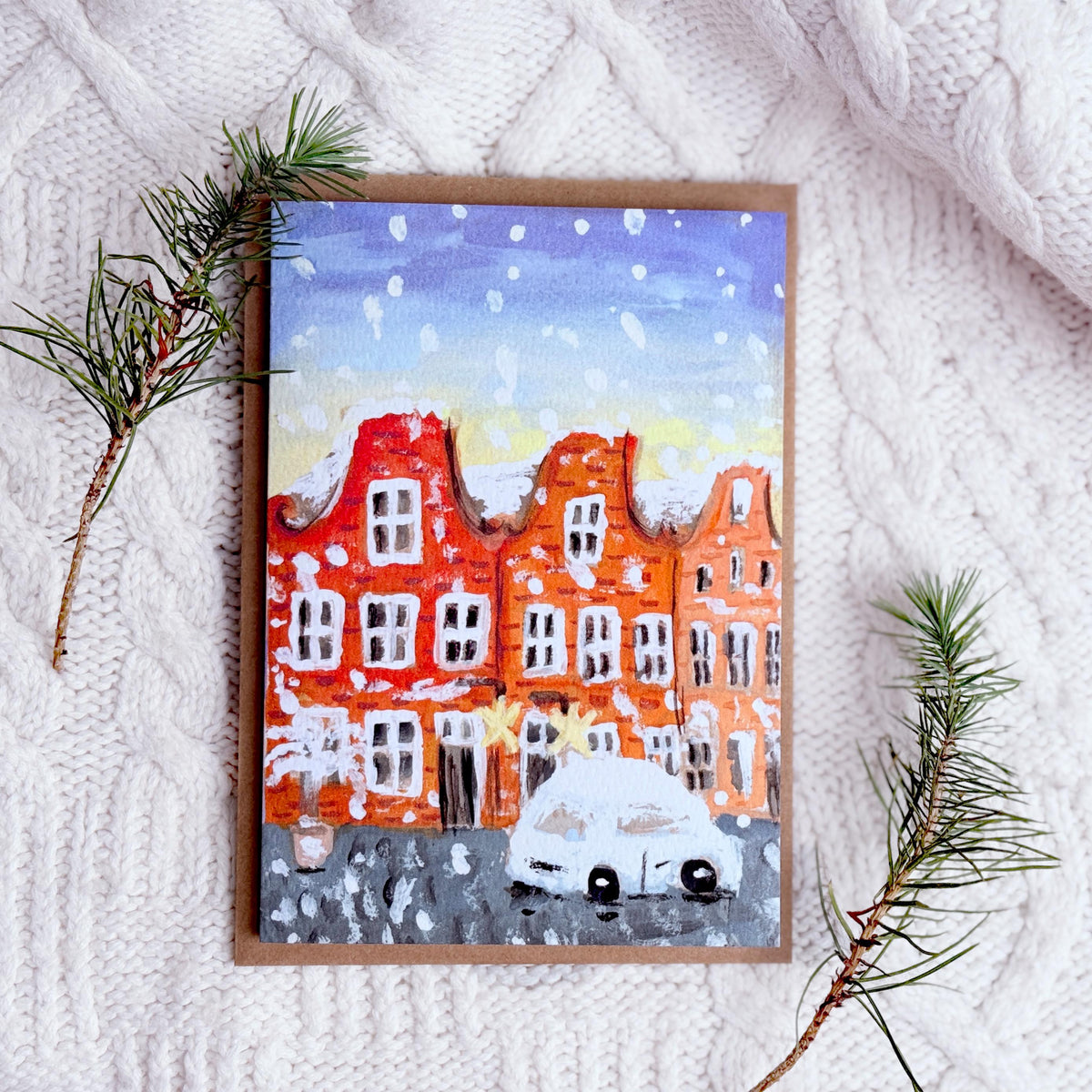 Weihnachtskarte "Stadt im Schnee", Klappkarte – Ansicht 2