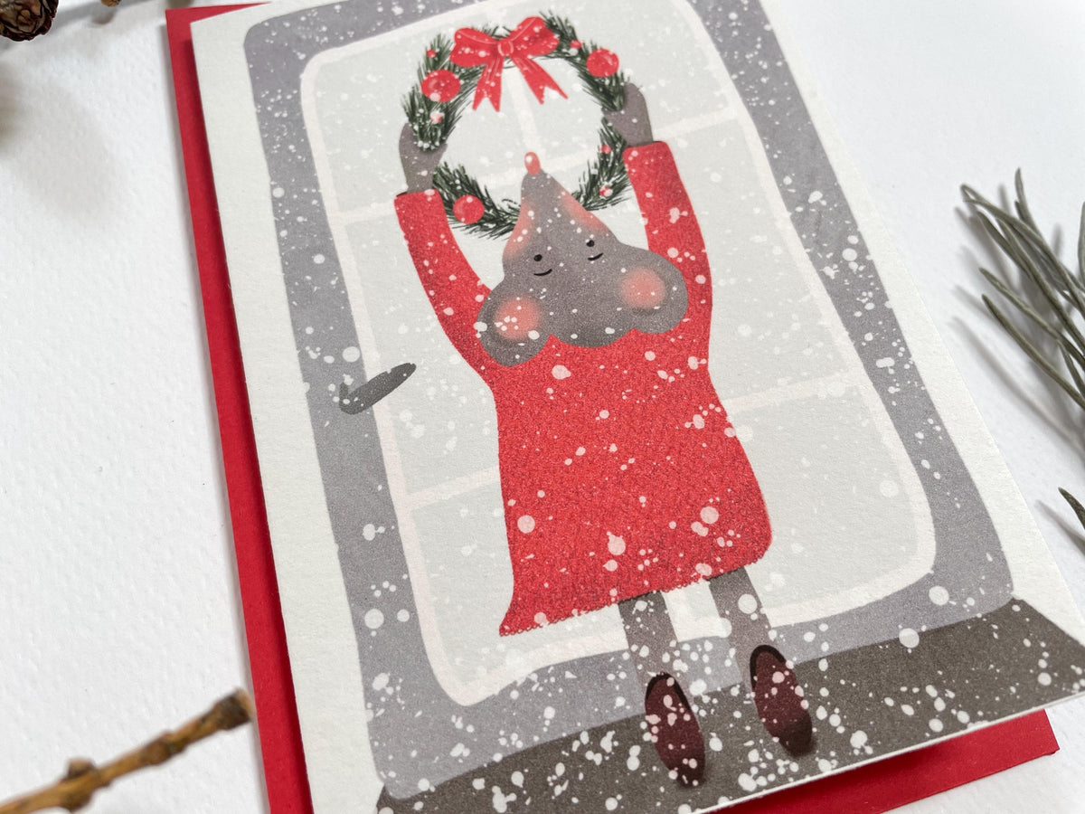 Weihnachtskarte "Maus mit Kranz", Postkarte – Ansicht 4