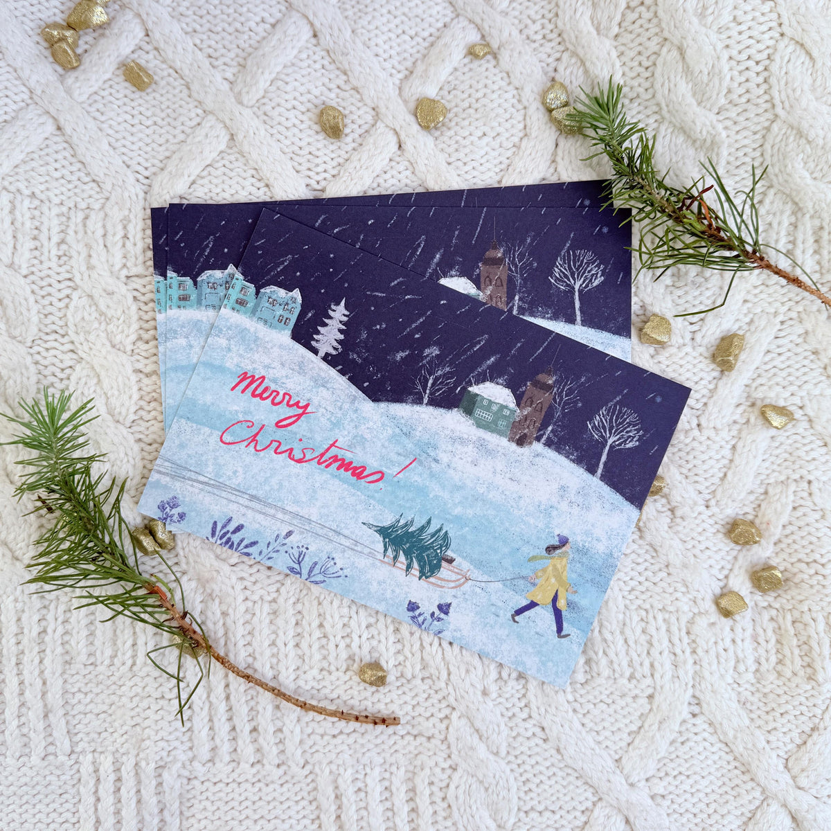 Weihnachtskarte "Frau mit Schlitten" – Ansicht 4