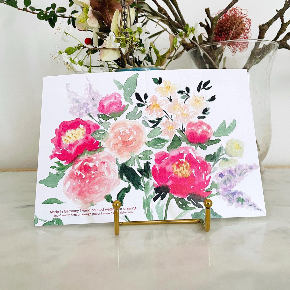 Grußkarte "Farbenfroh", Aquarell-Blumenkarte handgemalte florale Grüße – Ansicht 4
