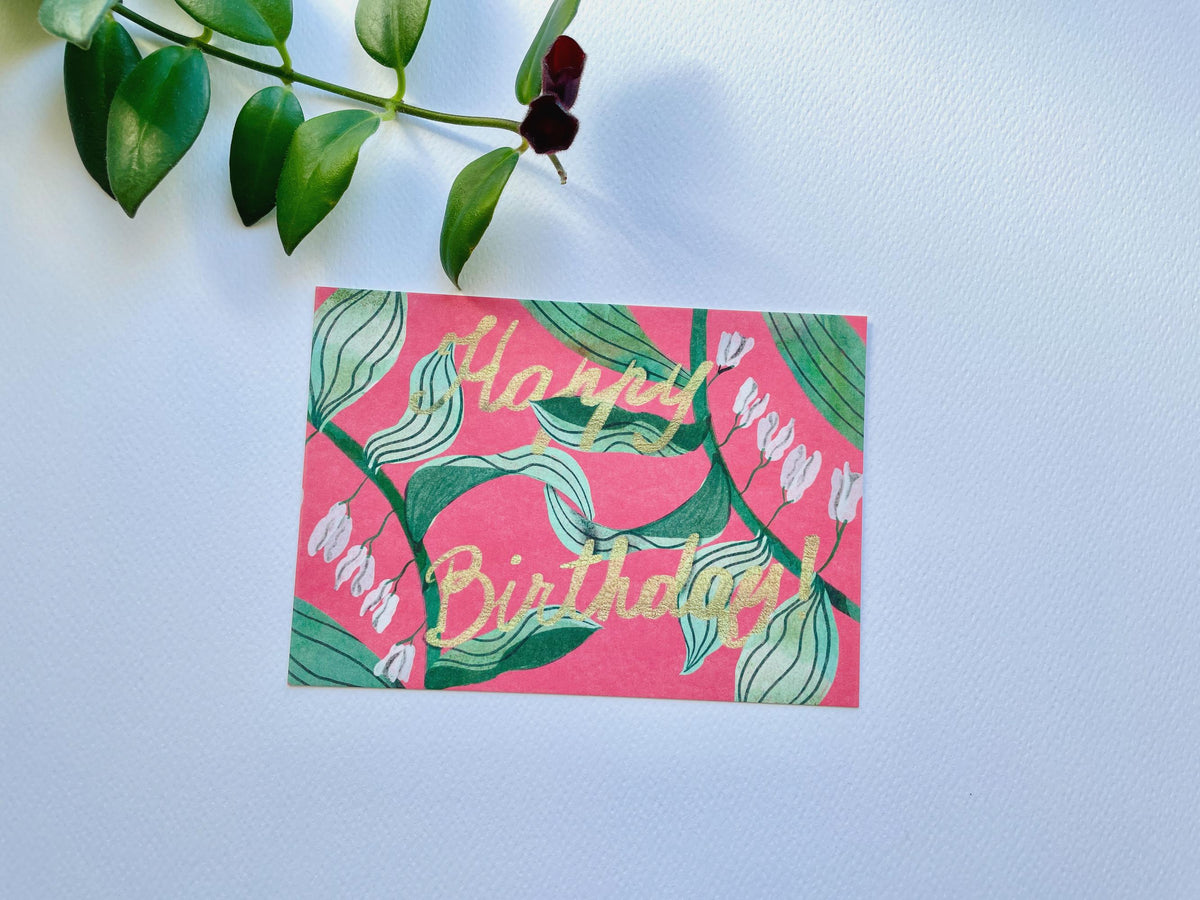 Geburtstagskarte, Postkarte "Happy Birthday Gold und Blumen" – Ansicht 5