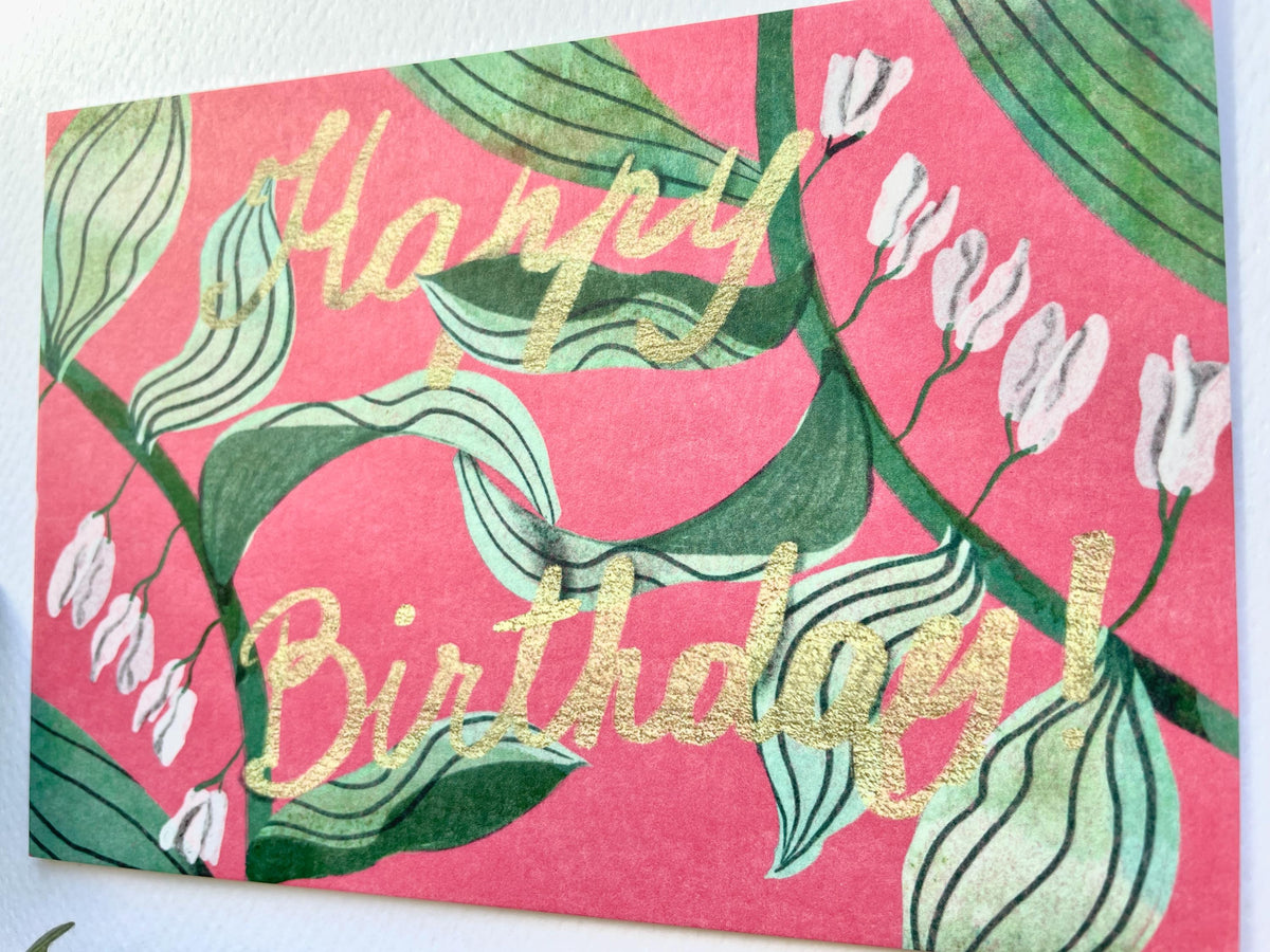 Geburtstagskarte, Postkarte "Happy Birthday Gold und Blumen" – Ansicht 4