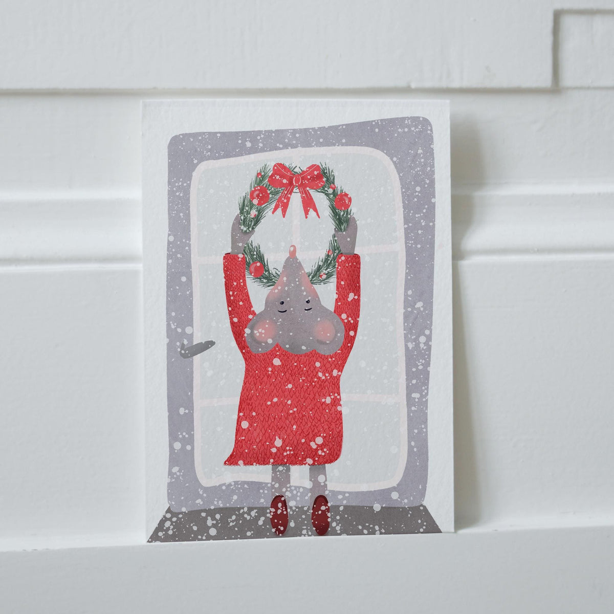 Weihnachtskarte "Maus mit Kranz", Postkarte – Ansicht 1