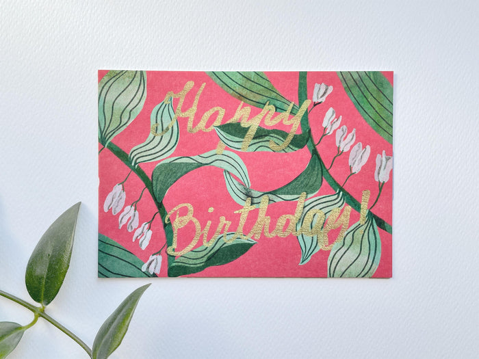 Geburtstagskarte, Postkarte "Happy Birthday Gold und Blumen" – Ansicht 1